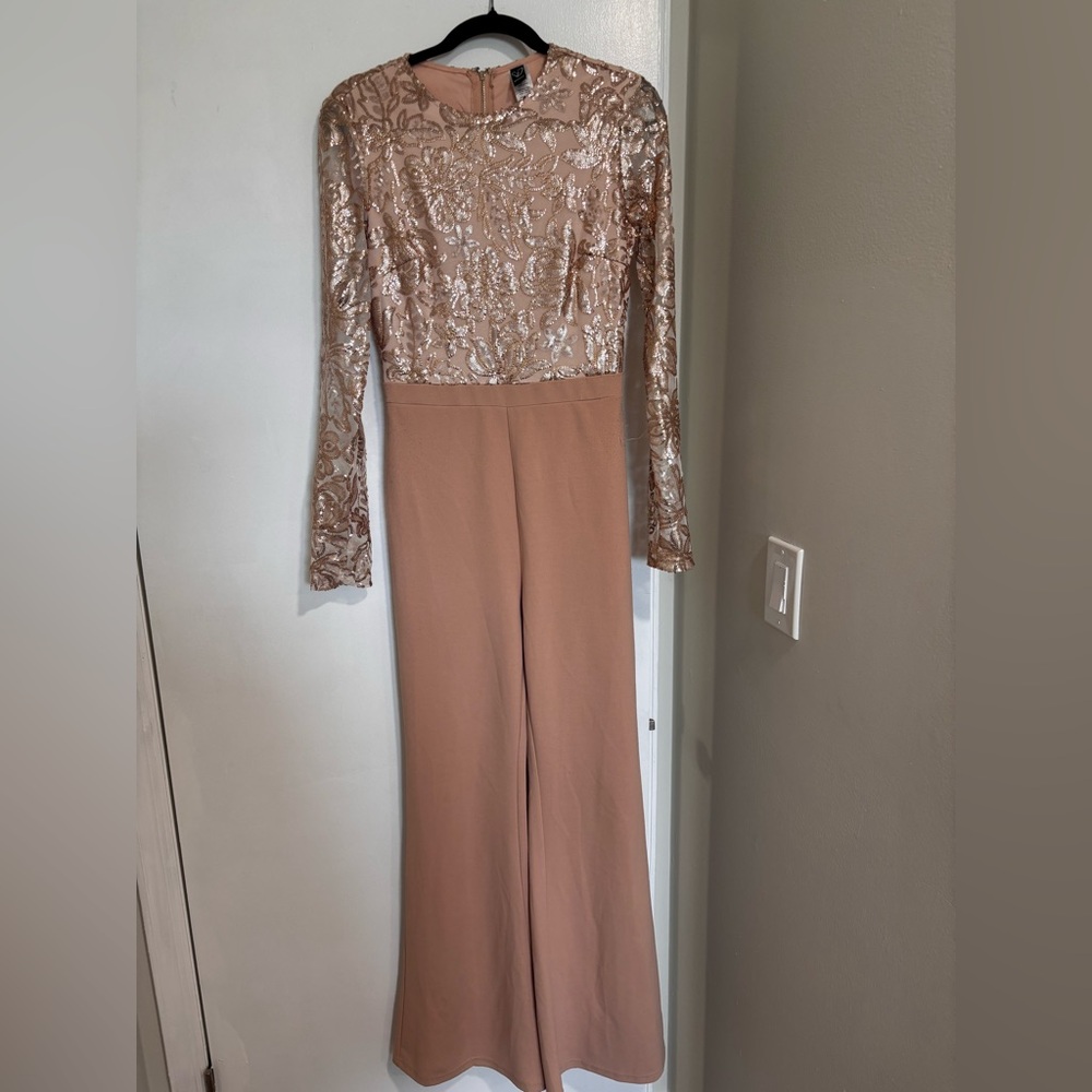Windsor Tan Jumpsuit with Lace Bodice